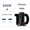 ASOMETECH 240W GaN Fast Charging Station 6-Port Desktop Charger with 140W PD3.1