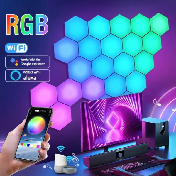 RGB Hexagonal Wall Lights – App-Controlled LED Panels