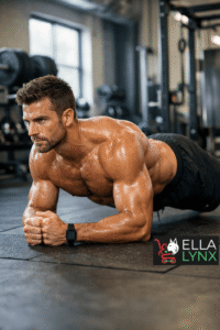 Fit man performing a plank exercise to strengthen core muscles and support abdominal fat loss.