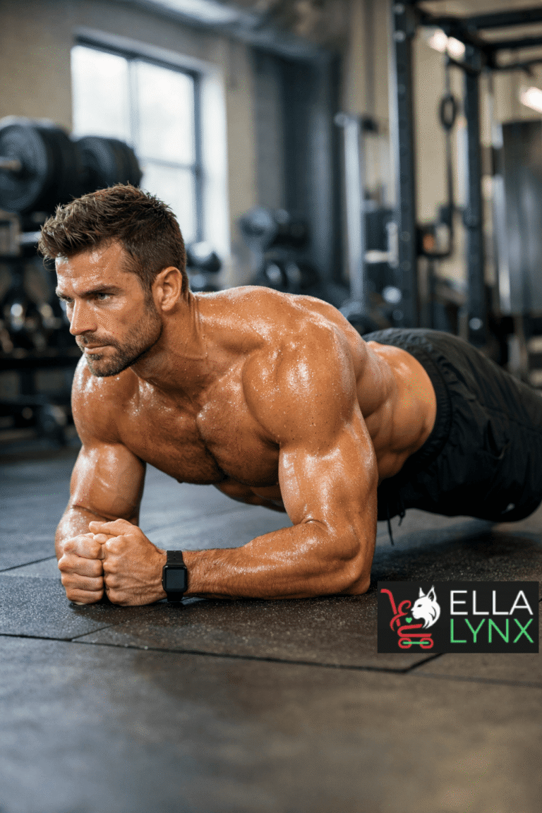 Fit man performing a plank exercise to strengthen core muscles and support abdominal fat loss.